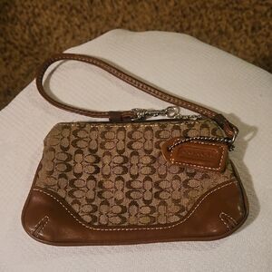 Coach Brown Leather Patterned Wristlet